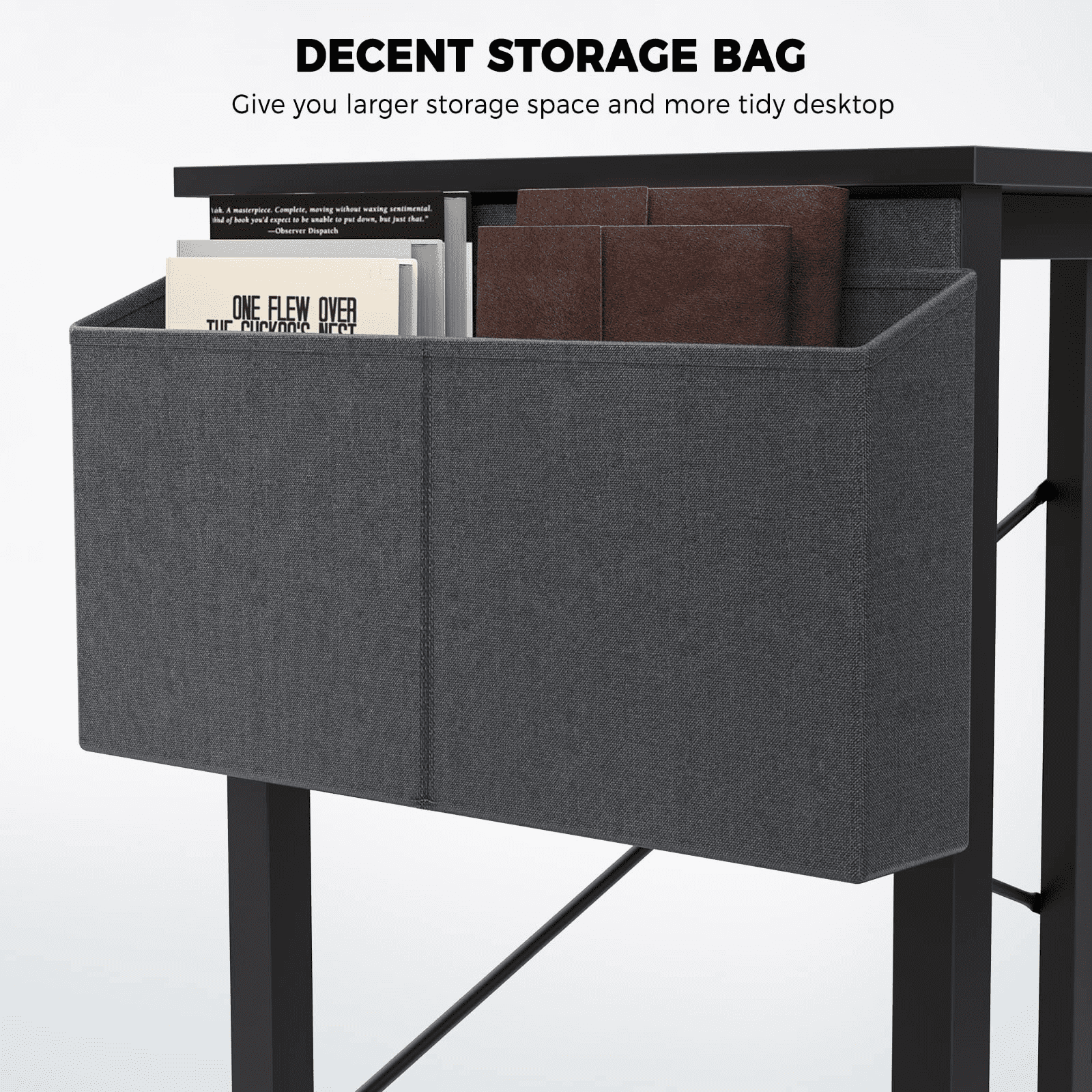 Office Desk, L Shaped Corner Computer Desk with Side Storage Bag and CPU Stand Shelf, 49 Inch, Black