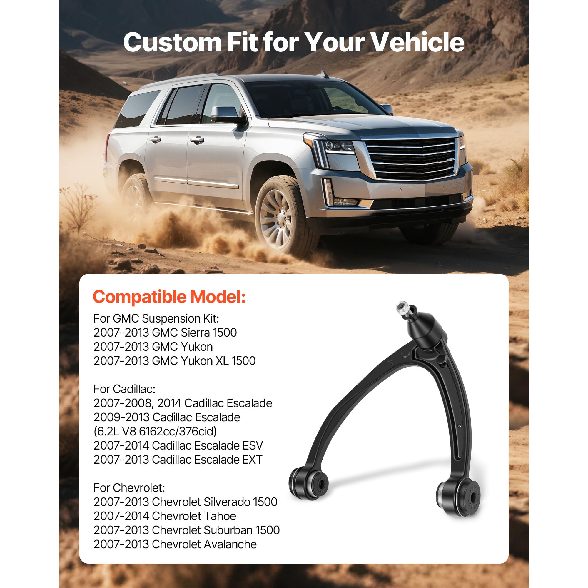 KFFKFF Left and Right Front Upper Control Arms Kit with Ball Joint, Suspension Kit Compatible with 2007–2013 GMC, 2007–2014 Cadillac & Chevrolet (10PCS)