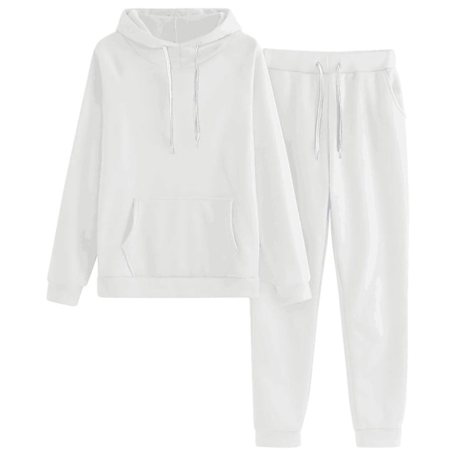 Sonducket El chándal con capucha de los deportes del poliéster para las mujeres cómodas y elegantes suda las sudaderas con capucha del conjuntos de ropa blanco+XXXL