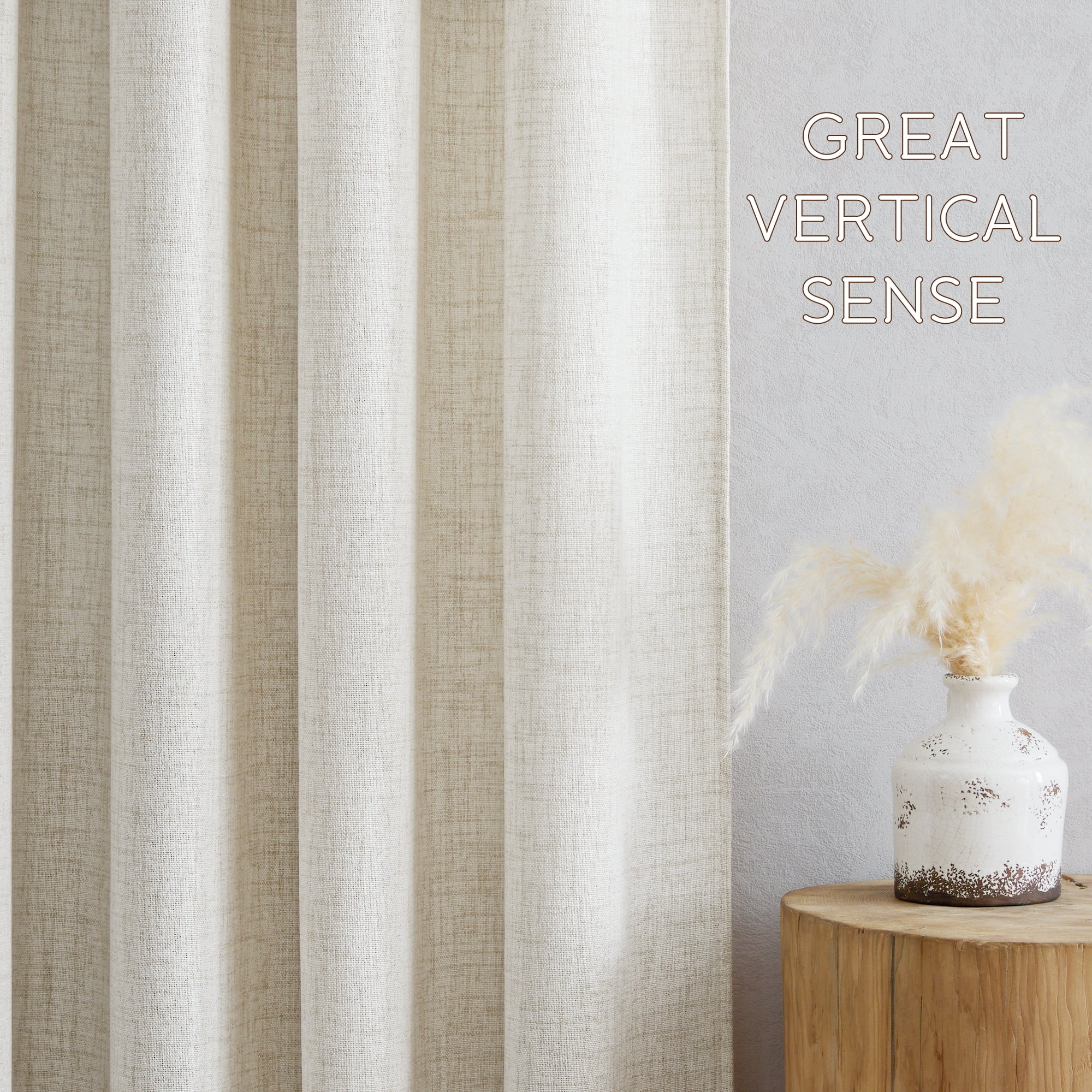 NICETOWN Faux Linen Curtains for Bedroom, Semi Sheer Faux Linen Curtains Rod Pocket Back Tab Light Filtering Privacy Window Drapes Soft Linen Textured Farmhouse Curtains, 52"x72", Cream, 2 Panels
