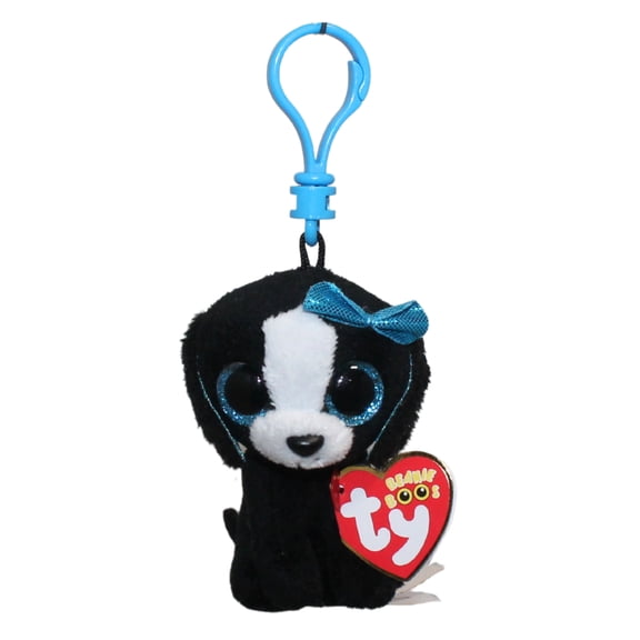 Ty Beanie Boos (Plastic Key Clip) - Tracey the Black & White Dog  – Glitter Eyes  - Stuffed Animal