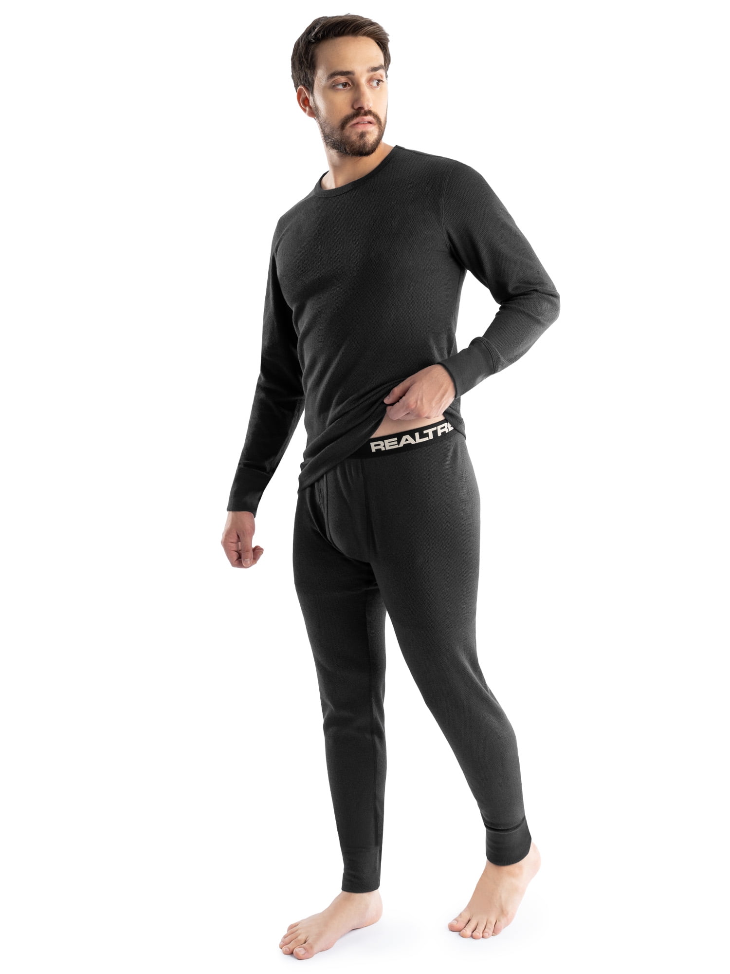 (2 pack) Realtree Men's Cotton Base Layer Thermal Pant, Black, L