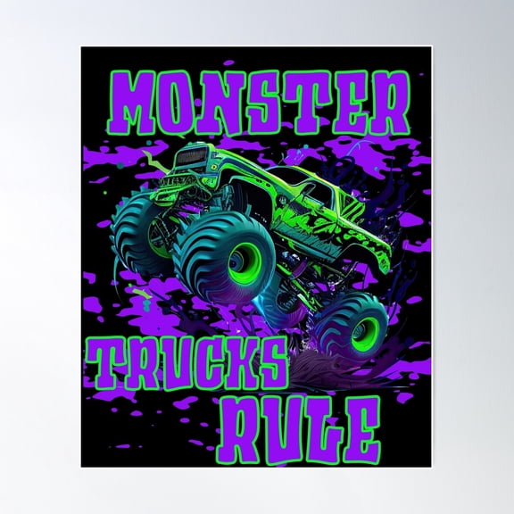 Green Monster Truck Racing And Jumping Poster Wall Art, Modern Wall Decor, 8x12 UNFRAMED