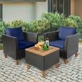 thumbnail image 4 of Costway 3PCS Patio Wicker Rattan Sofa Set Furniture Outdoor Acacia Wood Conversation   Navy, 4 of 8