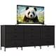 thumbnail image 1 of Mueble de TV 160 cm con 9 cajones de tela, organizador de almacenaje con encimera de madera y estructura metálica, consola ancha para dormitorio o sala, estilo moderno, color negro, 1 of 9