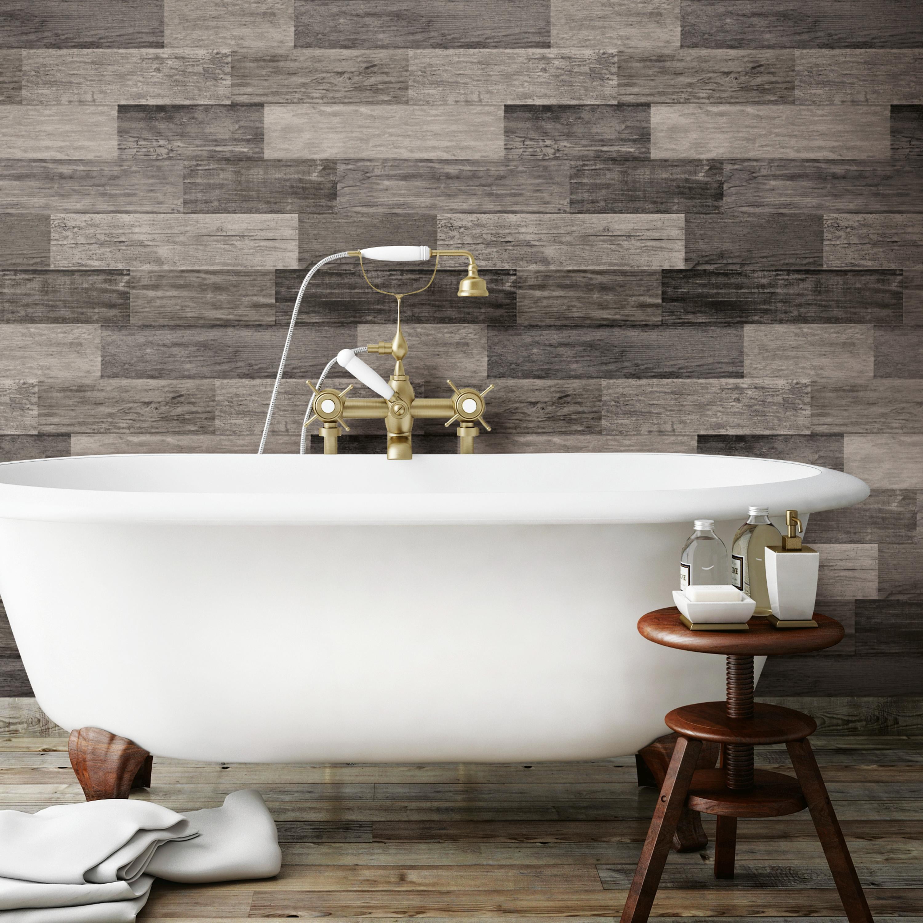 RoomMates Weathered Wood Plank Black Peel and Stick Wallpaper, 20.5 in x 16.5 ft