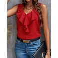 thumbnail image 3 of Women'S Ruffle Sleeveless Tops Dressy Casual Business Work Blouses Office V Neck Chiffon Shirts Summer 2025 Red S, 3 of 7