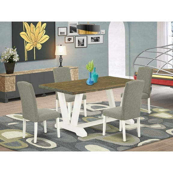 East West Furniture X076EN206-5 5-Piece Beautiful Rectangular Table Set a Good Distressed Jacobean Rectangular Dining Table Top and 4 Beautiful Linen Fabric Parson Dining Room Chairs with Nail...