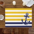 thumbnail image 2 of Yellow Striped Placemats for Dinning Table Set of 6, Navy Blue Nautical Anchor Geometric Burlap Kitchen Place Mats Waterproof Cloth Table Mats, Indoor Outdoor Placemats Easy Clean Dinner Decor, 2 of 8
