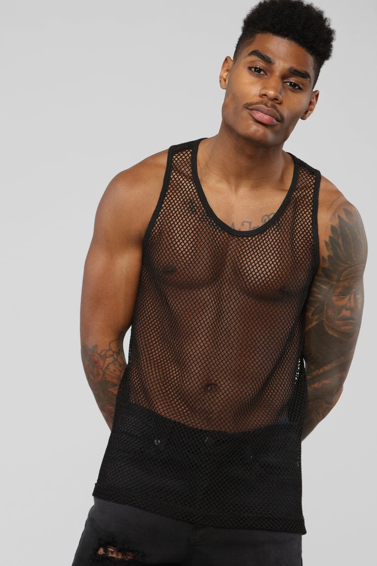 Mens Muscle Fishnet Mesh Net Sheer Vest Tank Tops String Clubwear Undershirt 