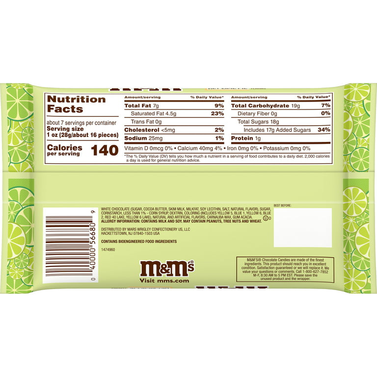 M&M's Key Lime Pie White Chocolate Candies 7.44 oz, Packaged Candy