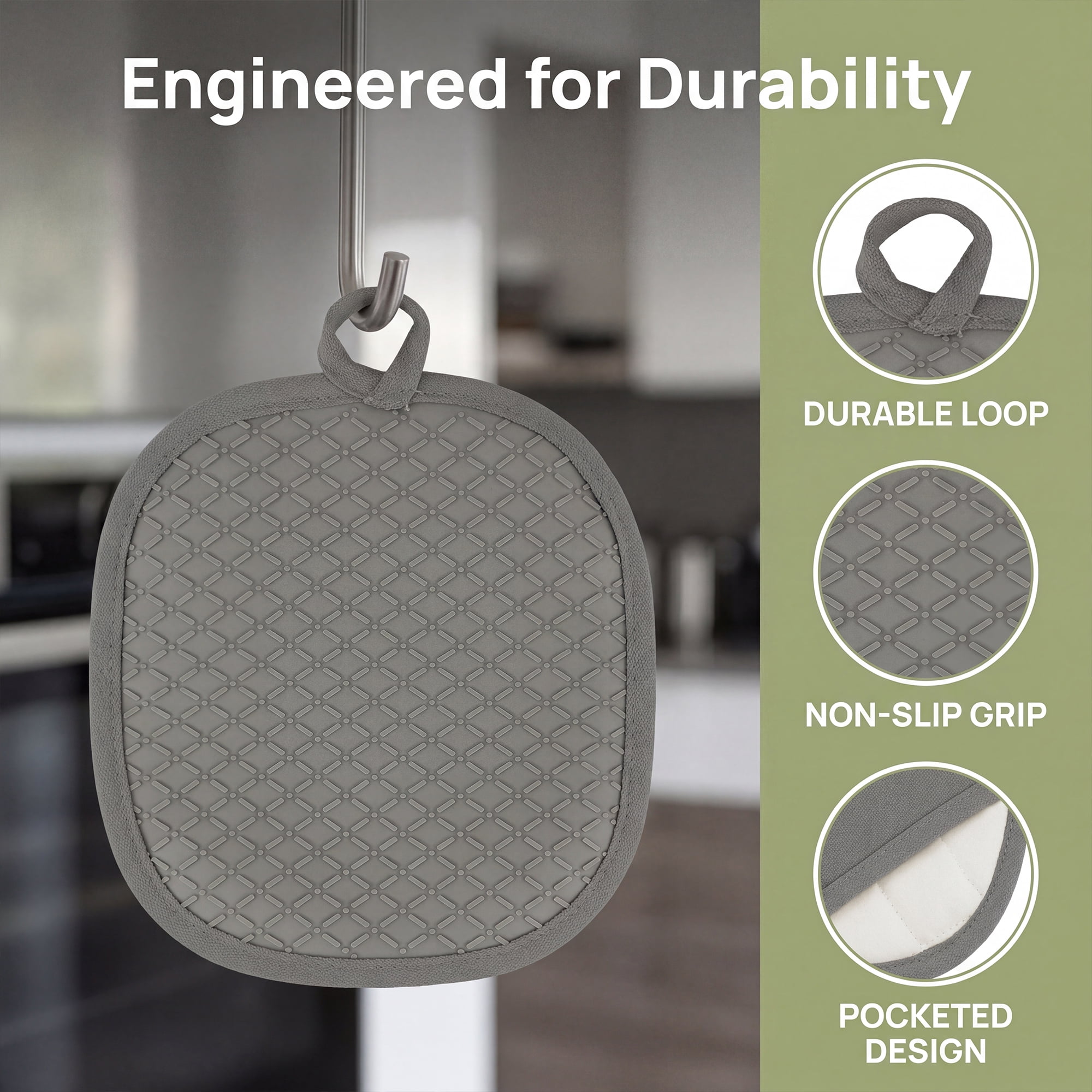 Unique Bargains 2Pcs Heat Resistant Trivets Non Slip Pot Holders Gray 8.1*8.1in