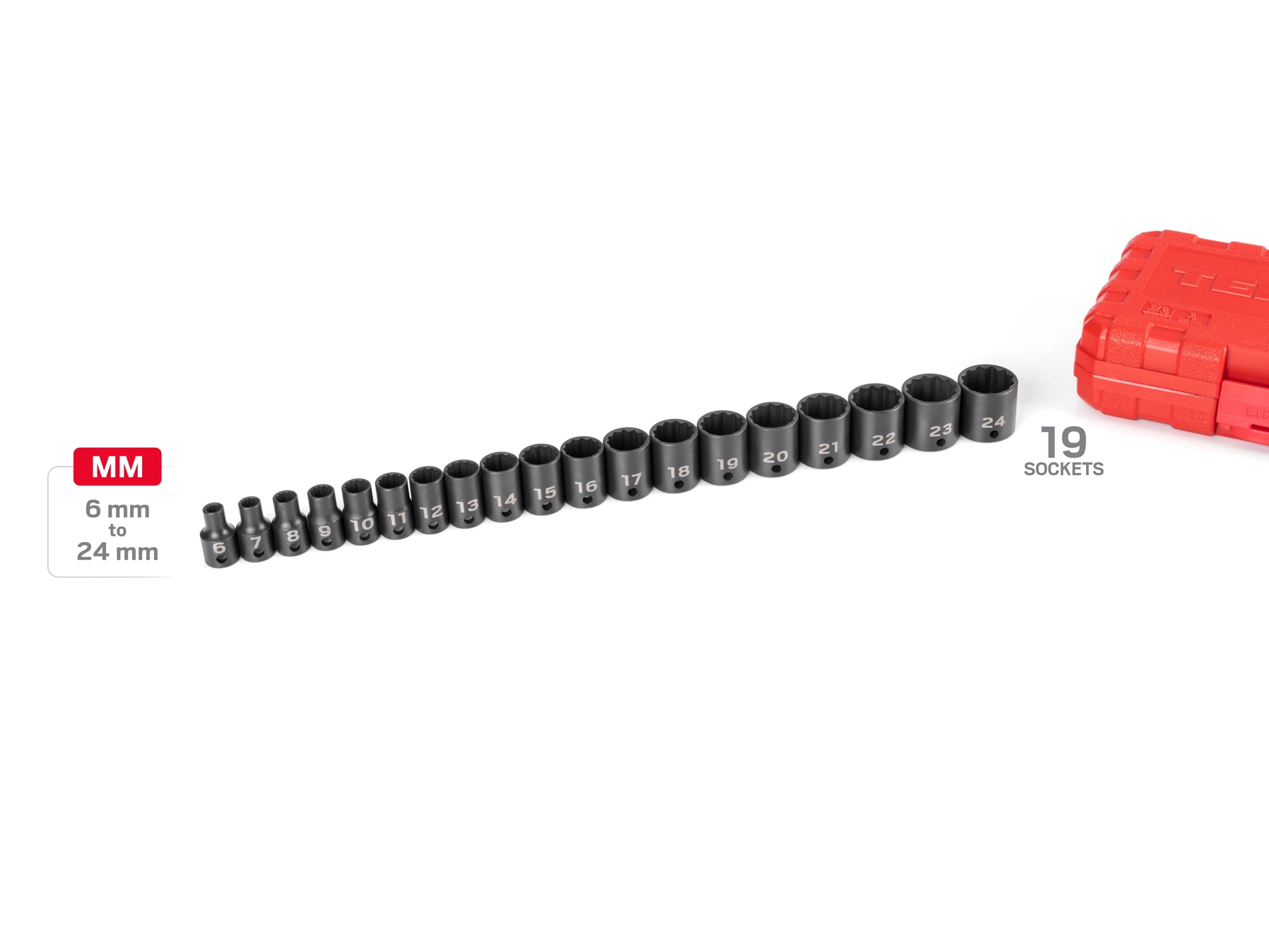 TEKTON 3/8 Inch Drive 12-Point Impact Socket Set, 19-Piece (6 - 24 mm) | SID91306