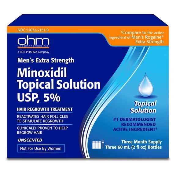 Minoxidil Men's 5% Solution 3 pack, 2oz Tincture Bottle (3 Month Supply) Clinically Proven to Regrow Hair, Topical Solution 5%, Hair Thinning Treatment