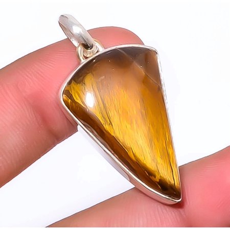 Yellow Tiger Eye - South Africa 925 Sterling Silver Pendant 1.64" T975, Christmas Gift, Gemstone Silver Jewelry, Tigers Eye Pendant, New Year Sale