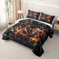 thumbnail image 3 of Feelyou Fire Skeleton S Letter Bed Spread Queen for Men Women, Black Orange Flame Rose Queen Coverlet Set, 3pcs, 3 of 7