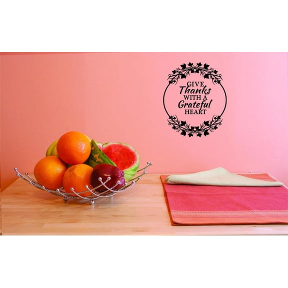 Custom Decals Give Thanks With A Grateful Heart Wall Art Size: 18 X 18 Inches Color: Black