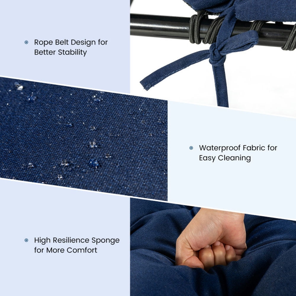Topcobe Outdoor Lounge Chaise Cushion with String Ties for Garden Poolside, Chair Cushions for Outdoor Furniture-Navy