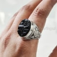 thumbnail image 3 of Rough Black Tourmaline Mans Ring, Natural Black Tourmaline, Silver Jewelry, 925 Silver Ring, Birthday Gift, Heavy Mens Ring, Arabic Design, Ottoman Style Ring, Christmas, Turkey Mens Signet Ring, 3 of 7