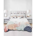 thumbnail image 2 of Full Size Quilt Bedding Set, Coastal Starfish Reversible Summer Quilt 3 Pieces, Ocean Weeping Coral Beach Conch Orange Lightweight Bedspreads Coverlets with 2 Pillow Shams for All Seasons, 2 of 5
