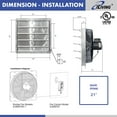 thumbnail image 2 of iLIVING 20" Wall Mounted Shutter Exhaust Fan, Automatic Shutter, with Thermostat and Variable Speed controller, 2.2A, 3368 CFM, 5000 SQF Coverage Area Silver (ILG8SF20V-ST), 2 of 5