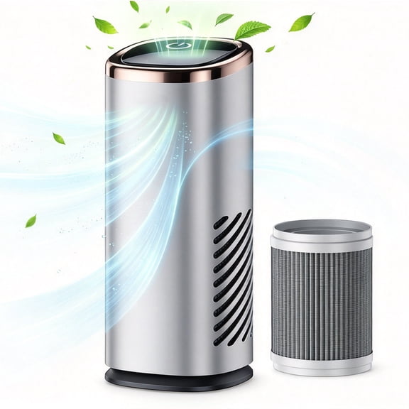 IKPYTREE Mini Portable Car Air Purifier with HEPA Filter and Aroma Box, 3-Speed USB Fan Air Circulator for Vehicle Home Office, Silver