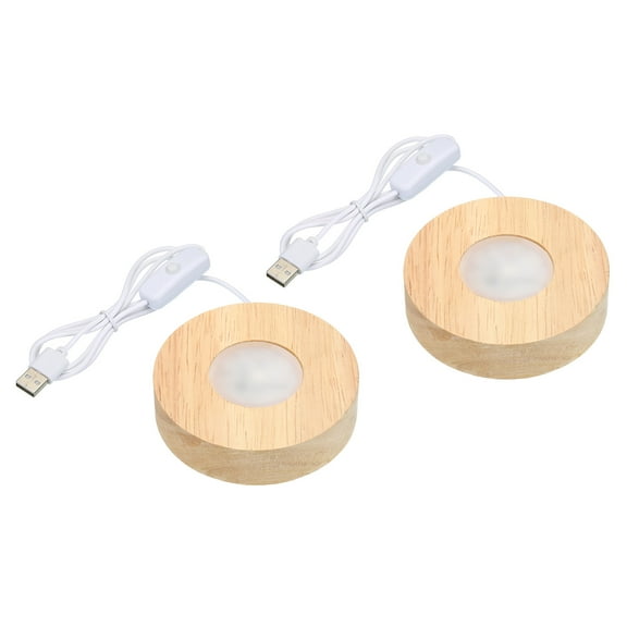 Uxcell 3.2" Wooden LED Light Base, 2 Pcs Wood Light Display Base Stand Lighting with Switch for 3D Crystal Glass Aroma Stone Art, Colorful Light
