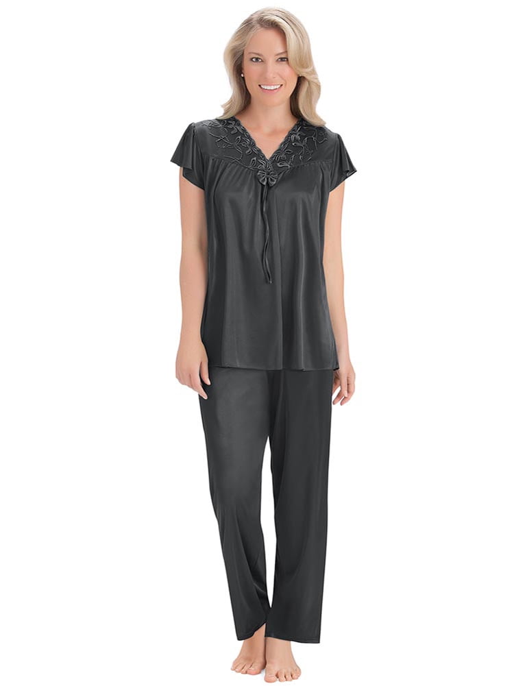 Collections Etc. - Elegant and Silky Lace Trim Tricot Pajama Set with ...