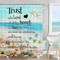 thumbnail image 4 of Beach Coastal Ocean Theme Shower Curtain Set and Rugs, Seashell Starfish Conch Sea Turtle Bathroom Mat Set with Bath Rug Mat, Verse Scripture Quotes Contour Mat and Toilet Lid Cover, 4 of 4