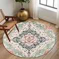 thumbnail image 2 of Round Rugs 5Ft, Green Pink Boho Floral Round Area Rug Washable Indoor Throw Carpet, Southwestern Ethnic Flowers Retro Soft Non Slip Circle Rug for Cabinet Bathroom Home Decor Aesthetic, 2 of 8