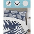 thumbnail image 4 of Quilts King Size Bedding Set, Navy Blue Palm Leaf Lightweight Quilted Comforter, Summer Coastal Botanical Tropical Soft Reversible Bedspread Coverlet with Pillow Covers for All Season, 96" x 106", 4 of 7