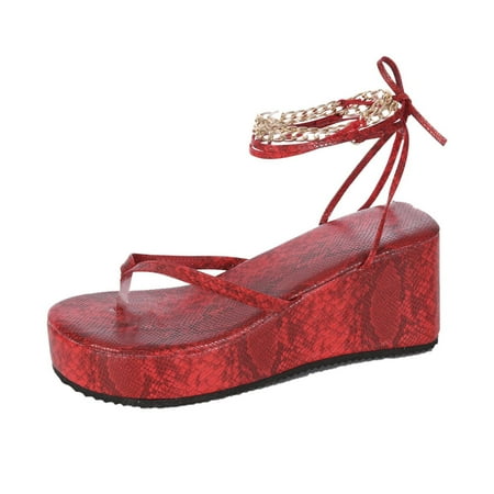 

Jikolililili Wedge Thong Swap Strap Sandals Women s Metal Chain Sandals Christmas 2022 Deals Clearance