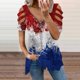 thumbnail image 2 of Verano de las mujeres con cuello en v cremallera impresa sin tirantes sexy manga corta tops camisa blusa pulóver Pompotops  hkajfhjk469746, 2 of 5