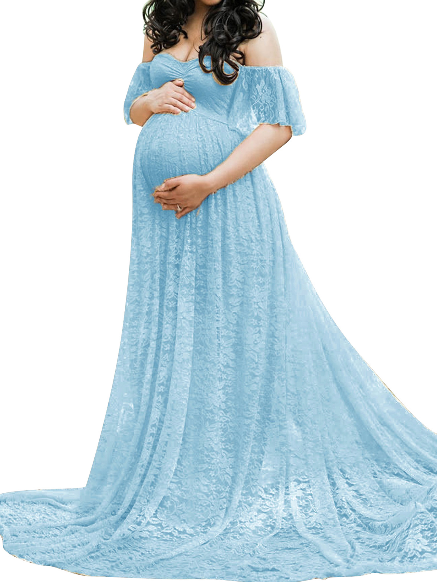 TFFR Women Lace Maternity Dress Elegant Off Shoulder Short Sleeve ...