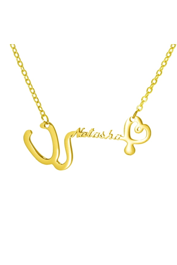 Name Custom Necklace DIY personalized Stainless Steel Cut English Letter Necklace Sense Stethoscope Design Custom Fashion Name Clavicle Chain Pendant Necklace
