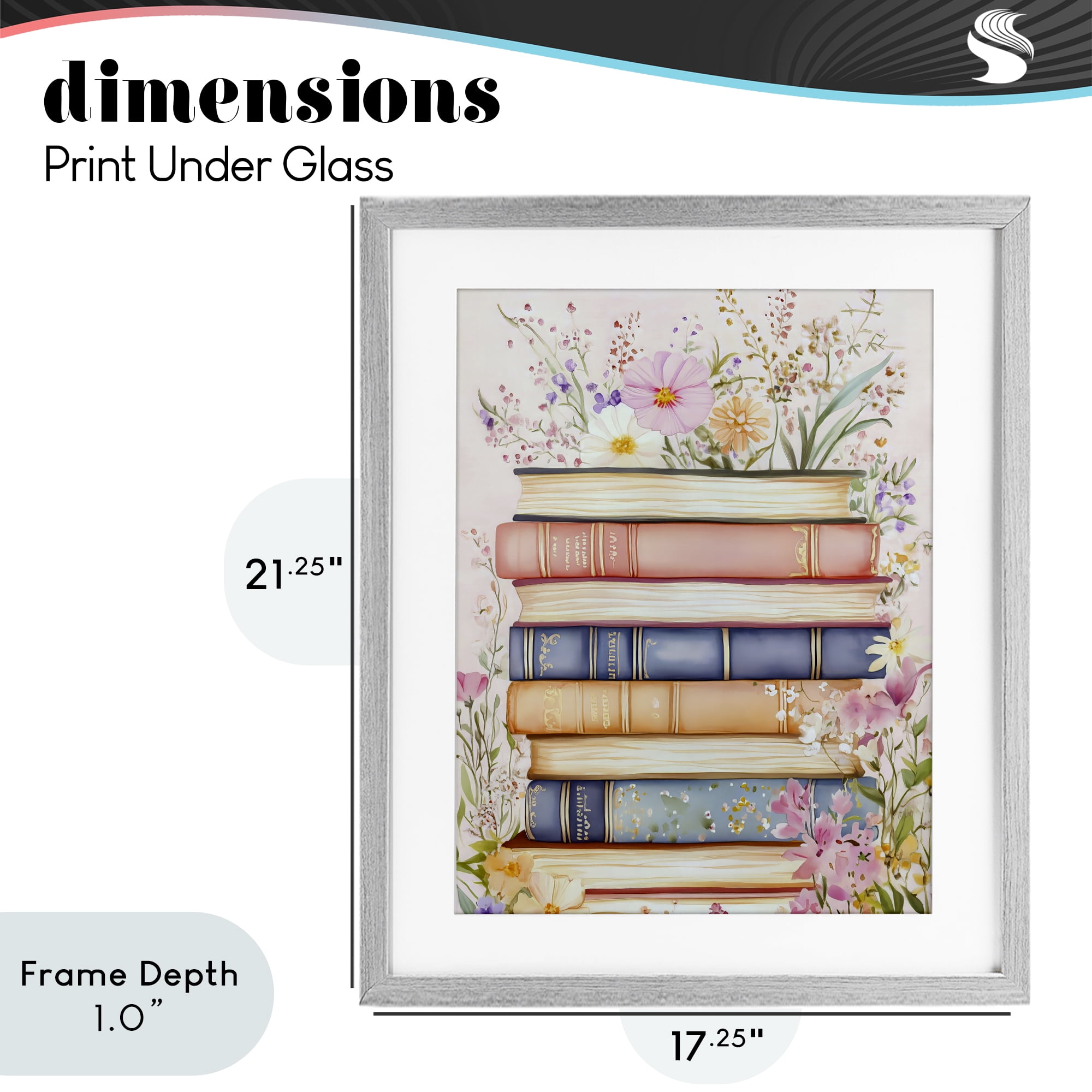 Stupell Industries Blooming Bookstack in Pastels Gray Framed Print Under Glass, design by LSR Design Studio