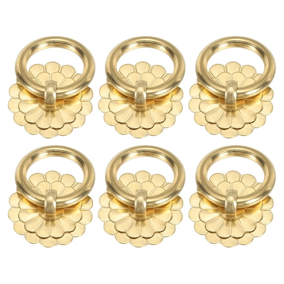 6 Pack 1.18 Inch Brass Drawer Pulls and Knobs, Vintage Ring Drawer Pulls with Screws Flower Shape for Cabinet Dresser Closet Cupboard, Gold Tone