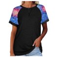 thumbnail image 1 of Pompotops Hauts pour Femmes Sexy Col Rond Imprimé Patchwork T-Shirt Blouse à Manches Courtes, 1 of 8
