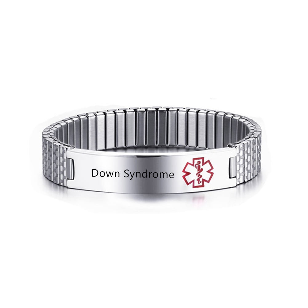LiFashion Personalized Medical Alert Bracelets for Men Women Stainless Steel Elastic Wristband ID Identification Cuff Bracelet Health Awareness Jewelry for Adults Teens,with Medical Card