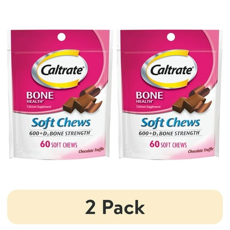 (2 pack) Caltrate Bone Health 600+D3 Chocolate Calcium Soft Chews, 60 Ct