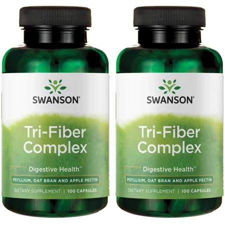 Swanson Tri-Fiber Complex Digestive Health Supplement with Psyllium, Oat Bran, Apple Pectin - 100 Capsules, 2 Pack
