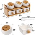 thumbnail image 2 of 6 Pcs Porcelain Condiment Jar Spice Container with Lid - 5.8 Oz Sugar Bowls Set with Spoons and Tiered Bamboo Display Rack - Pottery Cruet Pot for Sugar Serving Salt Coffee Tea(Label Included), 2 of 7