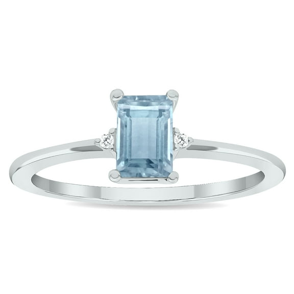 SZUL Women's Aquamarine and Diamond Classic Band in 10K White Gold