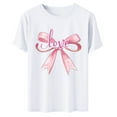 thumbnail image 4 of Valentines Bow Print T-Shirt for Women, Round Neck Pullover Basic Tee, Fashion Roll Up&nbsp;short Sleeve Tops ,White,XL, 4 of 6