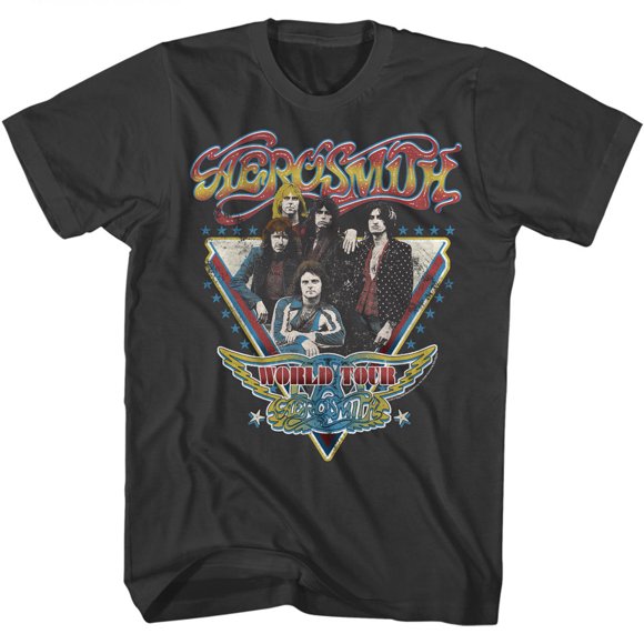 Aerosmith American Rock Band Group Whole Crew World Tour Logo Adult T-Shirt Tee