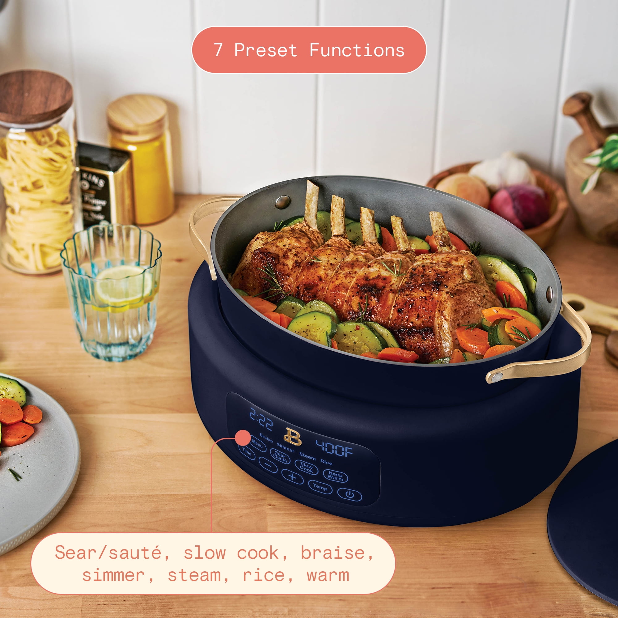 Beautiful 10 in 1, 6 Qt Electric Multi-Cooker, Starry Night by Drew Barrymore, Blue