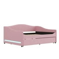 thumbnail image 4 of Harper & Bright Designs Full Size Daybed with Trundle, Teddy Fleece Full Upholstered Daybed Frame with Light, USB Ports and Sockets, Pink, 4 of 14