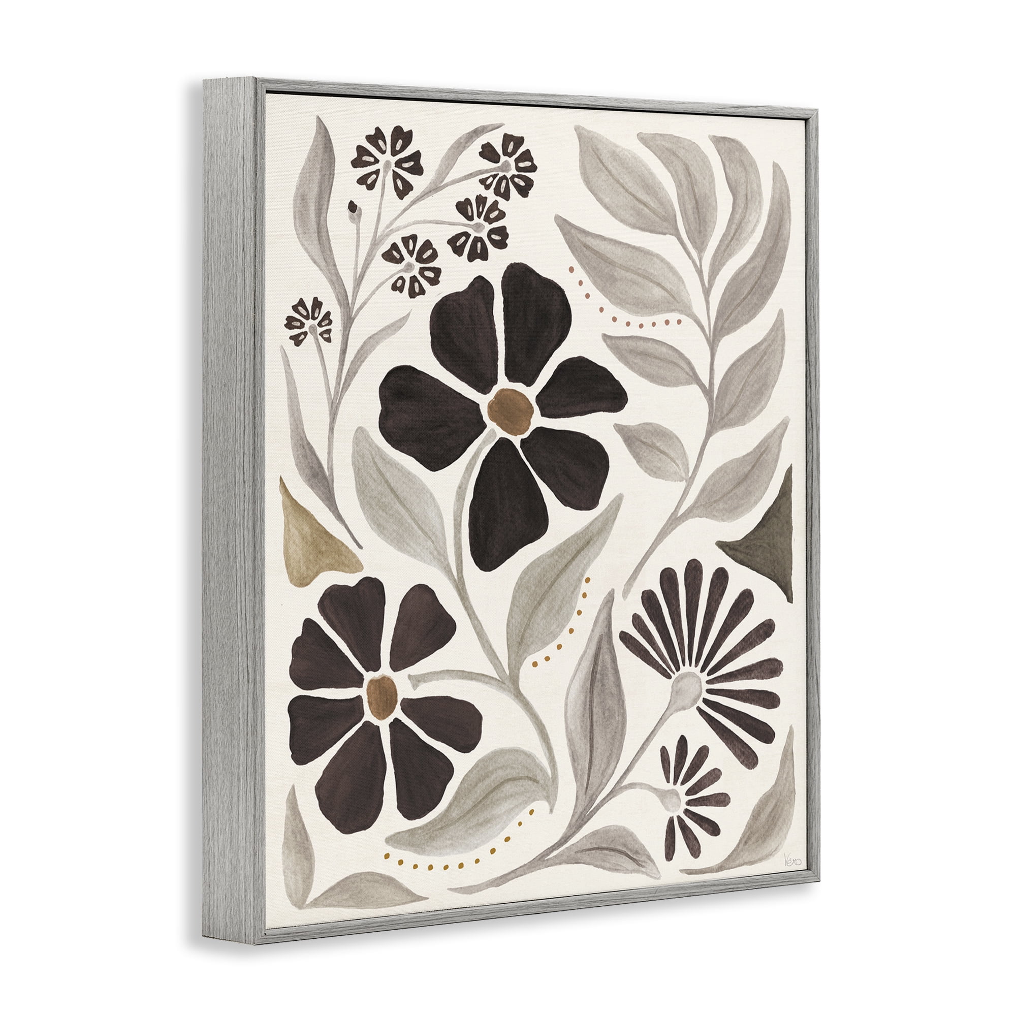 Stupell Industries Curving Boho Plants Botanical & Floral Painting Gray Framed Art Print Wall Art, 11 x 14