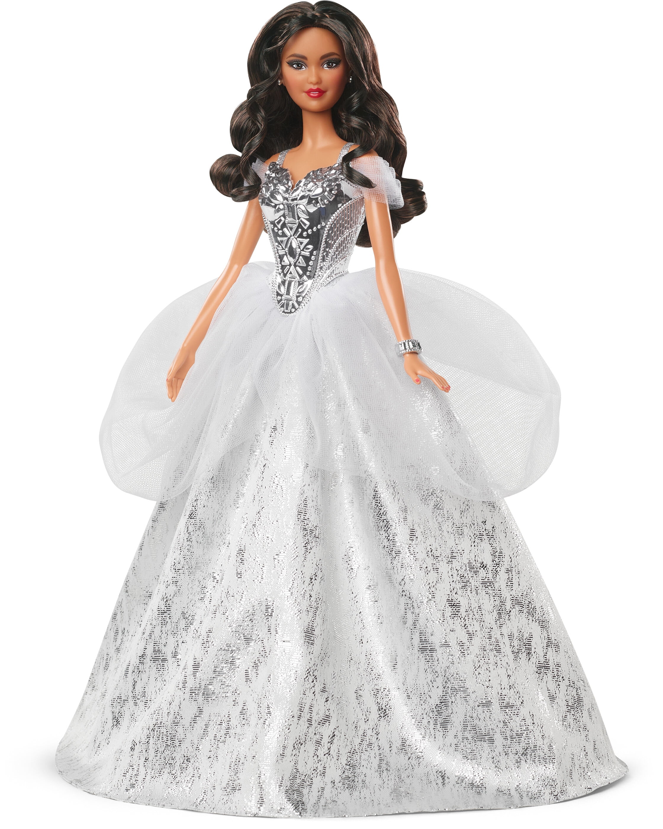 Barbie Signature 2021 Holiday Barbie Doll (12-inch Brunette Curly Hair) In Silver Gown
