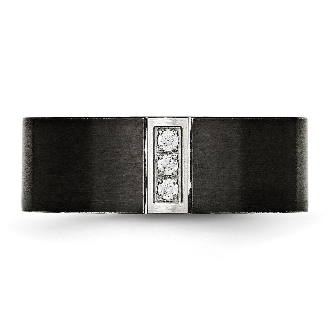 8mm Stainless Steel Brushed Black Ip Flat Three Cubic Zirconia Ring Size 10.5 Ring for Women